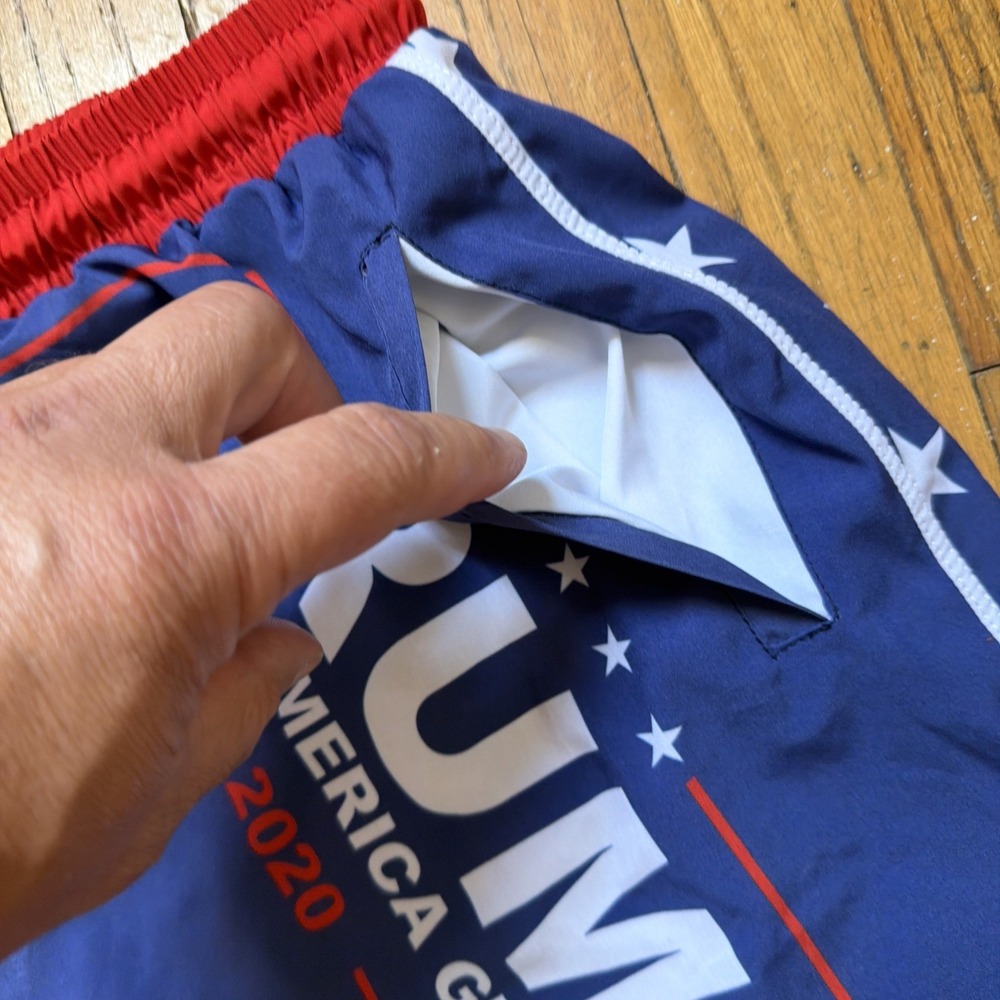 Trump MAGA Swim Trunks Shorts KEEP AMERICA GREAT USA FLAG Men's L Bathing Suit - Picture 2 of 9